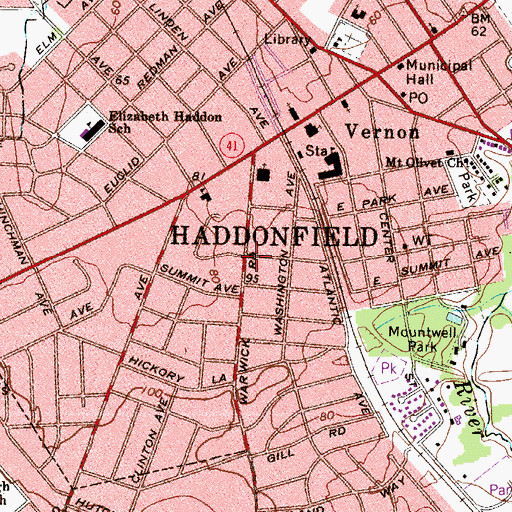 Topographic Map of Haddonfield, NJ