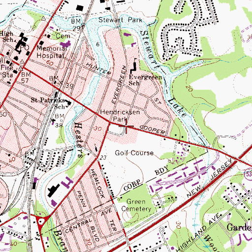 Topographic Map of Hendricksen Park, NJ