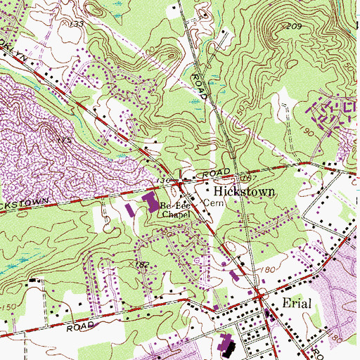 Topographic Map of Hickstown, NJ