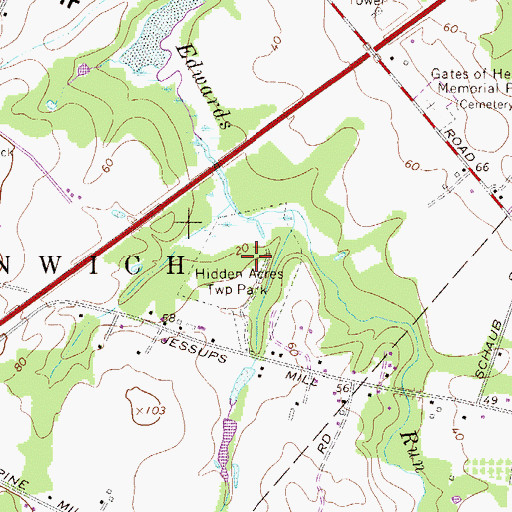 Topographic Map of Hidden Acres Township Park, NJ