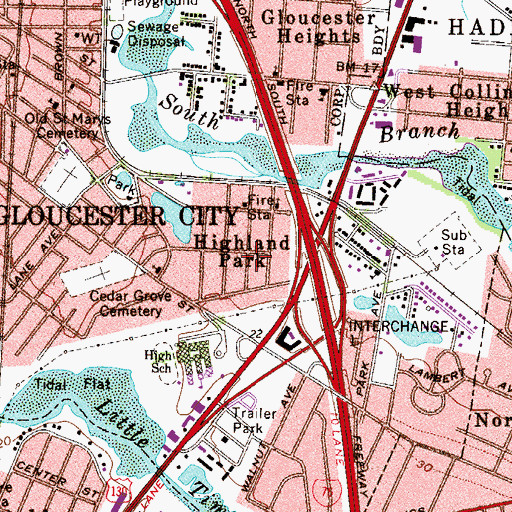 Topographic Map of Highland Park, NJ