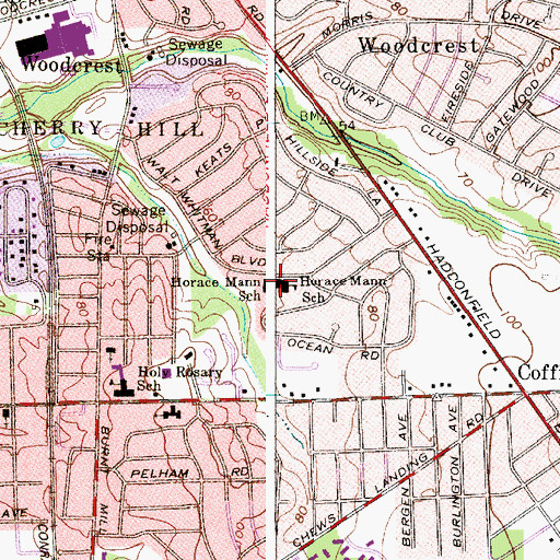 Topographic Map of Horace Mann Elementary School, NJ