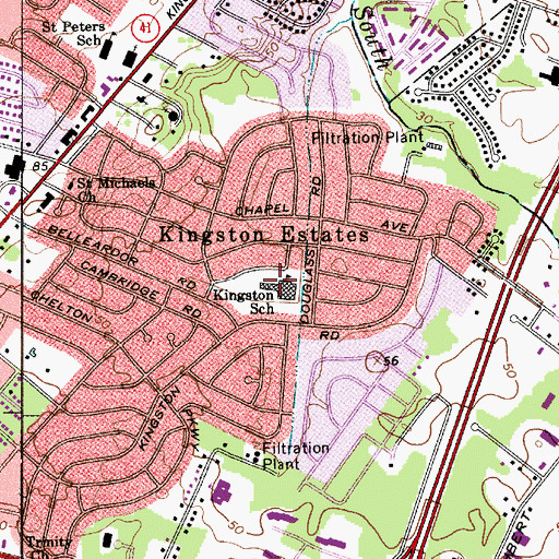 Topographic Map of Kingston Elementary School, NJ