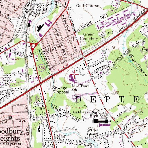 Topographic Map of Lake Tract Elementary School, NJ