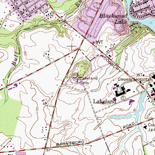 Topographic Map of Lakeland Cemetery, NJ