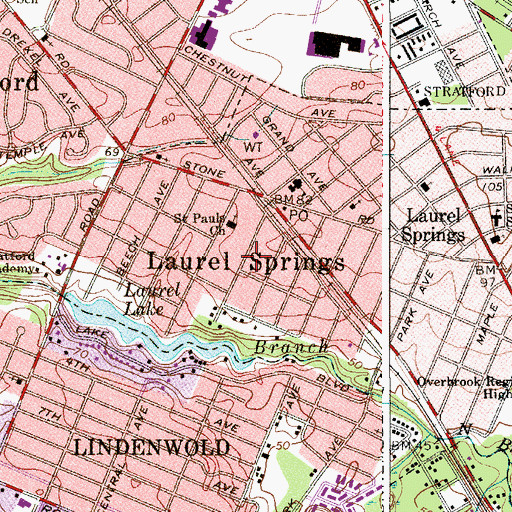 Topographic Map of Laurel Springs, NJ