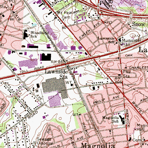Topographic Map of Lawnside Station, NJ