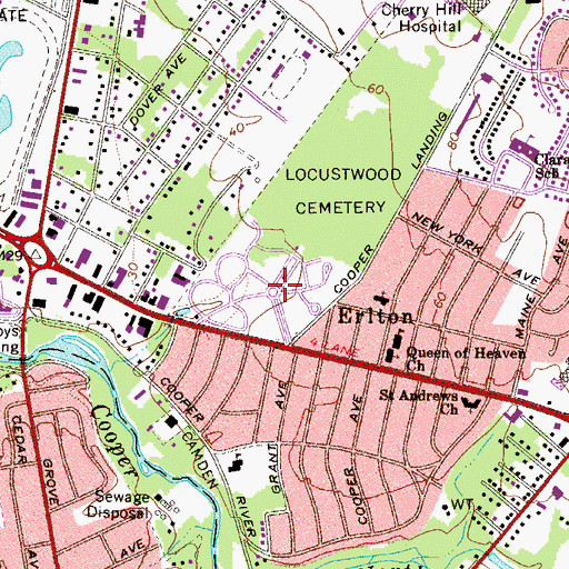 Topographic Map of Locustwood Cemetery, NJ