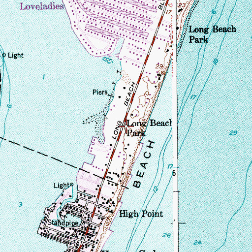 Topographic Map of Long Beach Park, NJ