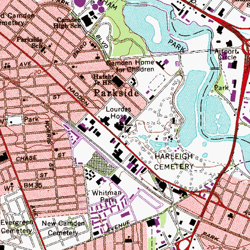 Topographic Map of Loudes Hospital, NJ