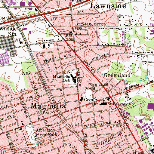 Topographic Map of Magnolia Elementary School, NJ