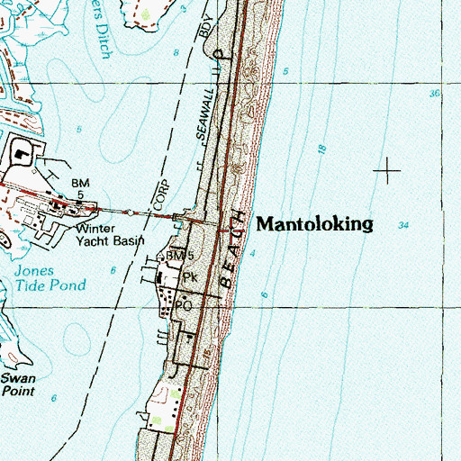 Topographic Map of Mantoloking, NJ