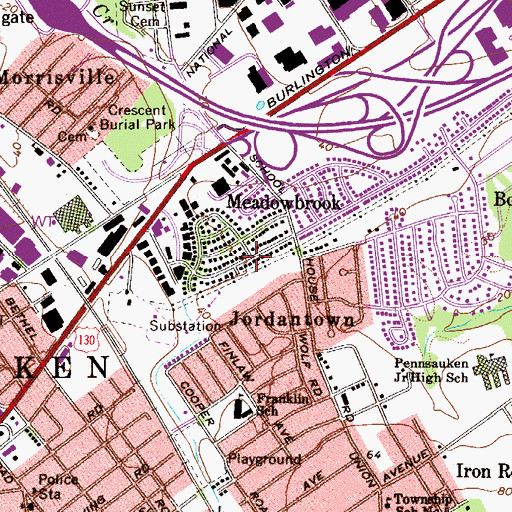 Topographic Map of Meadowbrook, NJ