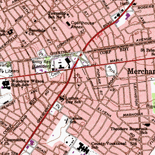 Topographic Map of Merchantville, NJ