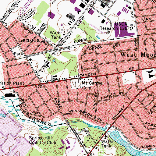 Topographic Map of Mount Carmel Cemetery, NJ