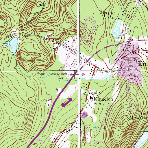Topographic Map of Mount Evergreen Cemetery, NJ