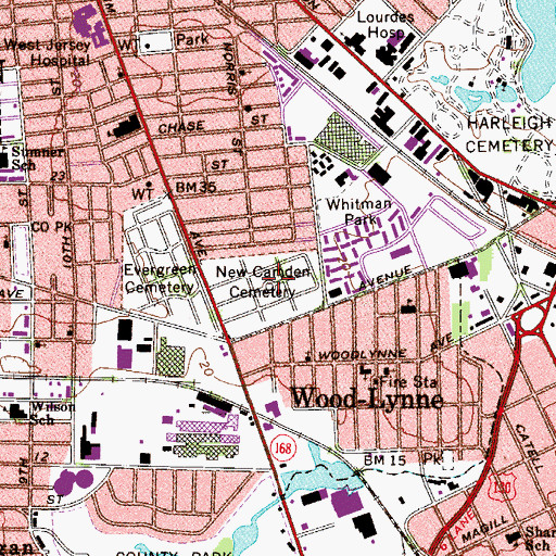 Topographic Map of New Camden Cemetery, NJ