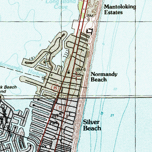 Topographic Map of Normandy Beach, NJ