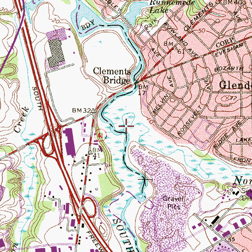 Topographic Map of North Branch Big Timber Creek, NJ