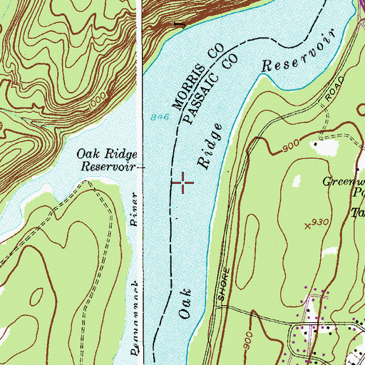 Topographic Map of Oak Ridge Reservoir, NJ