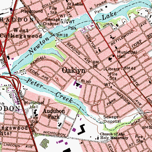 Topographic Map of Oaklyn, NJ