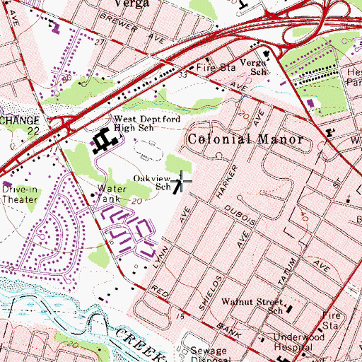 Topographic Map of Oakview Elementary School, NJ