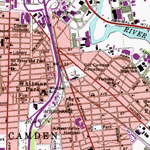 Topographic Map of Old Camden Cemetery, NJ