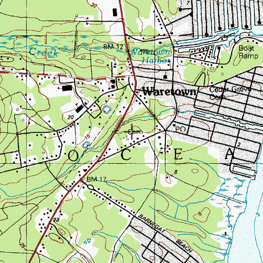 Topographic Map of Old Waretown Presbyterian Cemetery, NJ