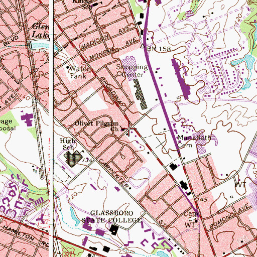 Topographic Map of Olivet Pilgrim Church, NJ