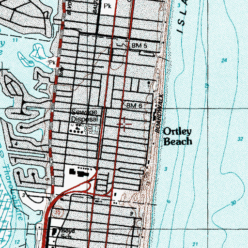 Topographic Map of Ortley Beach, NJ