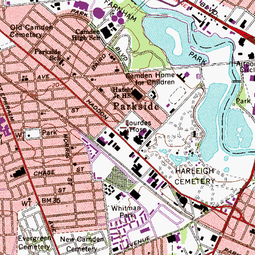 Topographic Map of Parkside, NJ