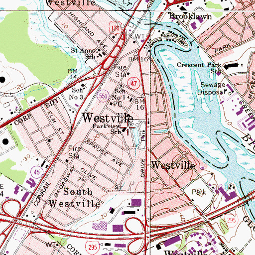 Topographic Map of Parkview Elementary School, NJ