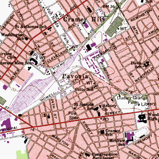 Topographic Map of Pavonia, NJ