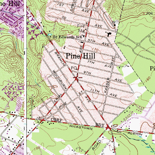 Topographic Map of Pine Hill, NJ