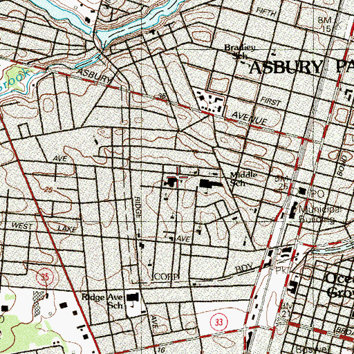 Topographic Map of Bangs Avenue Elementary School, NJ