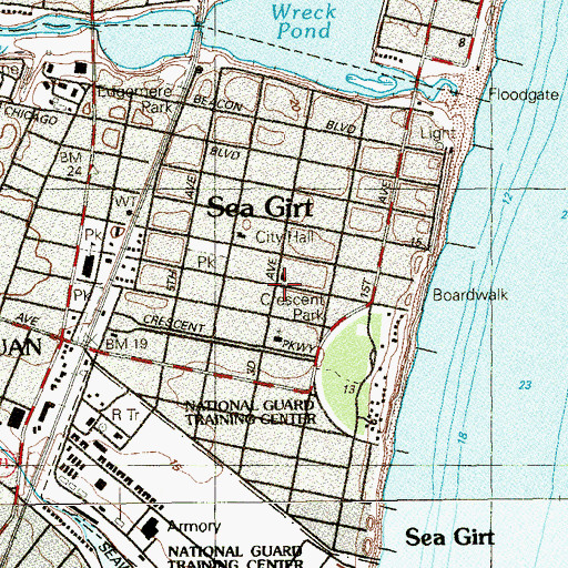 Topographic Map of Sea Girt, NJ