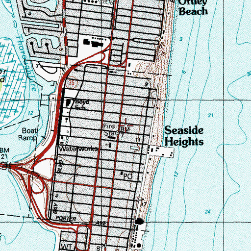 Topographic Map of Seaside Heights, NJ