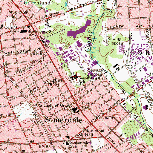 Topographic Map of Somerdale Park Elementary School, NJ