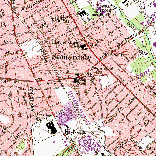 Topographic Map of Somerdale School, NJ
