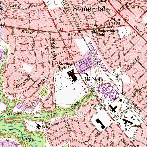 Topographic Map of Sterling High School, NJ