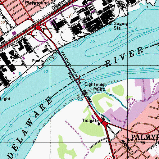 Topographic Map of Tacony-Palmyra Bridge, NJ