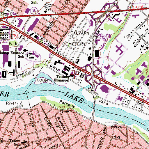 Topographic Map of Temple Emanuel, NJ