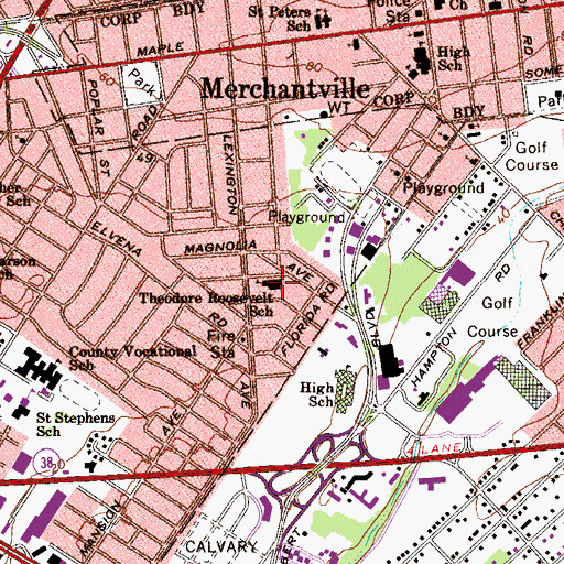 Topographic Map of Roosevelt Elementary School, NJ