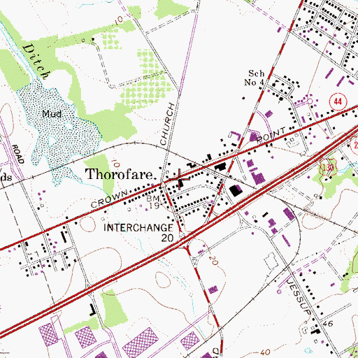 Topographic Map of Thorofare, NJ