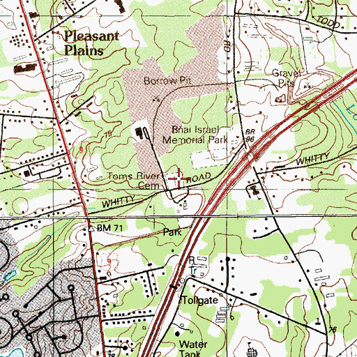 Topographic Map of Toms River Jewish Cemetery, NJ