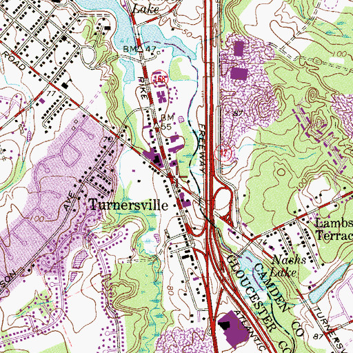 Topographic Map of Turnersville, NJ