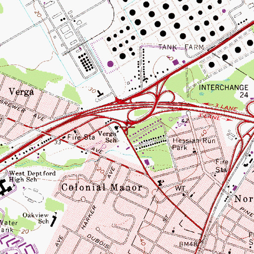 Topographic Map of Verga School, NJ