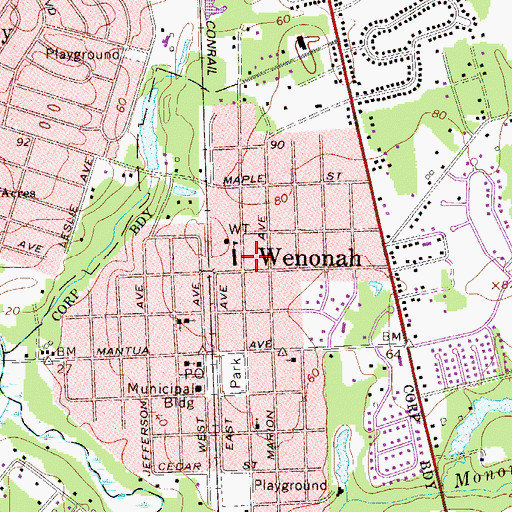 Topographic Map of Wenonah, NJ