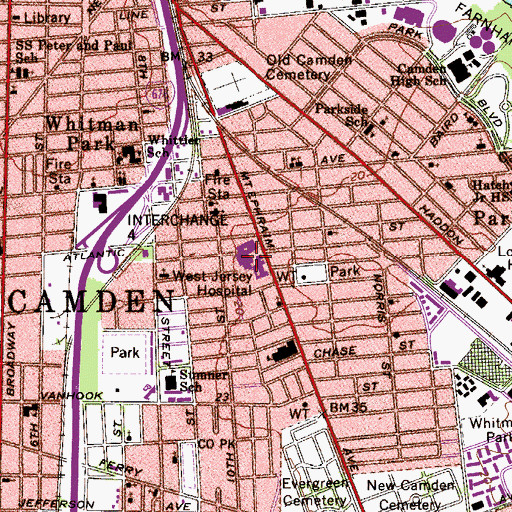 Topographic Map of Virtua Camden, NJ