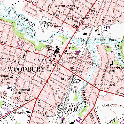 Topographic Map of Woodbury, NJ